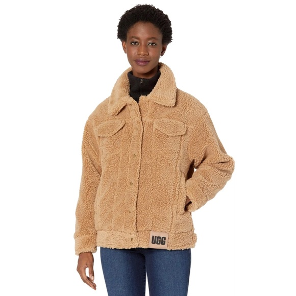 UGG NWT Women’s Large Camel Frankie Sherpa Trucker Jacket - Picture 1 of 6